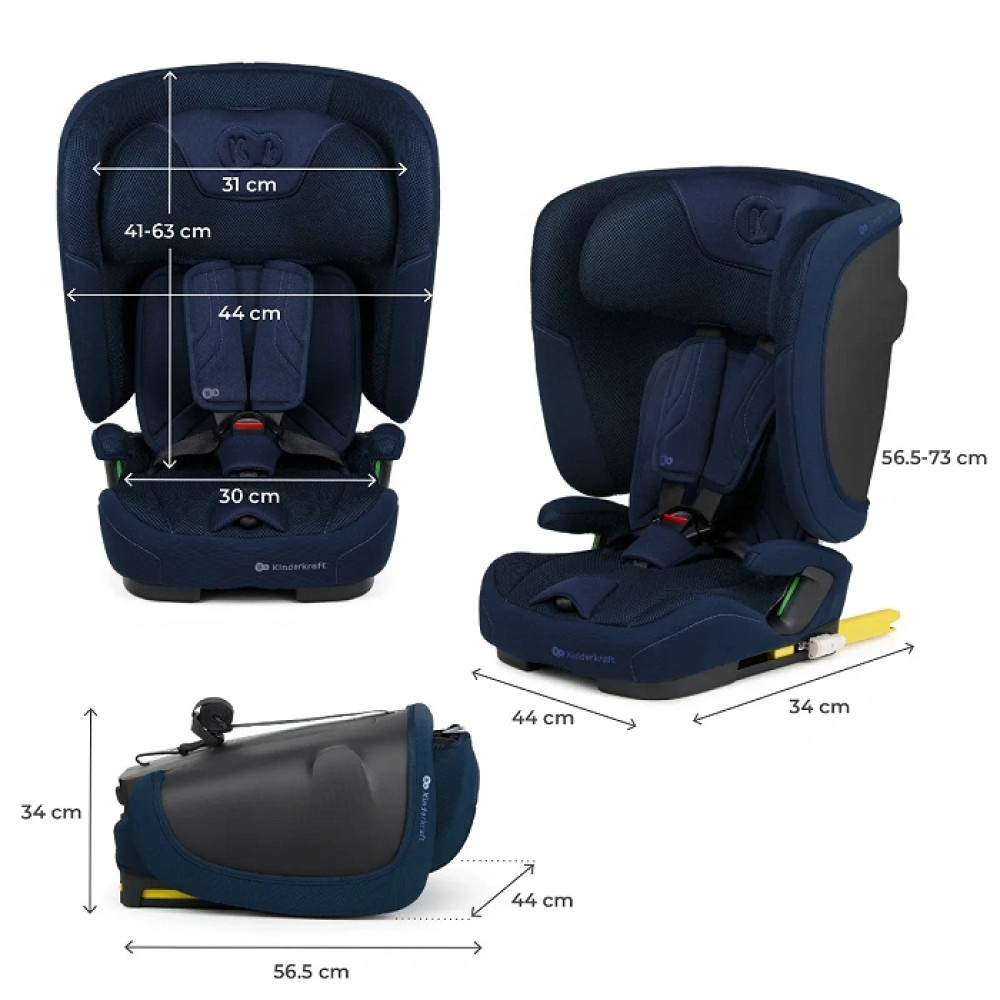 Kinderkraft FIX2GO i-Size - автокресло для детей (от 15 месяцев до 12 лет / 76 - 150 см), электронный датчик крепления SAFERIDE SENSOR, высококачественные материалы с технологией AIR FLOW, функция сна • Navy (KCFI2GO0NAV0000)