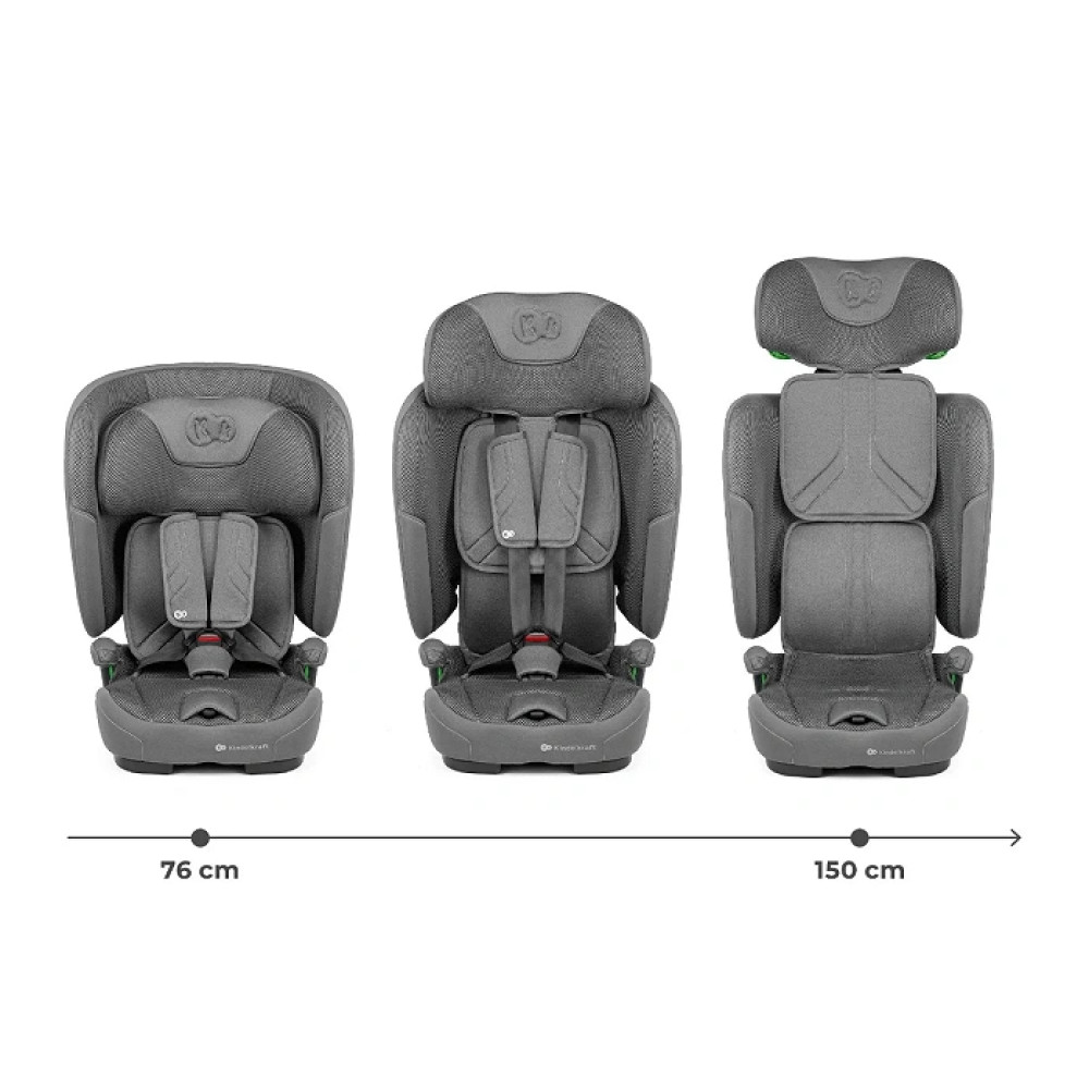 Kinderkraft FIX2GO i-Size - автокрісло для дітей (від 15 місяців до 12 років / 76 - 150 см), електричний датчик кріплення SAFERIDE SENSOR, високоякісні матеріали з технологією AIR FLOW, функція сну • Grey (KCFI2GO0GRY0000)