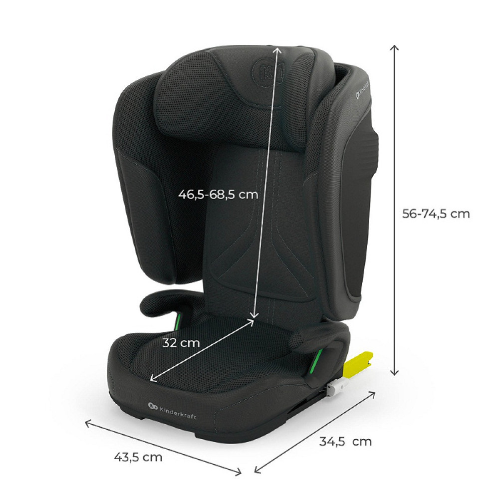 Kinderkraft Unity 2 i-Size - автокрісло для дітей (від 3.5 до 12 років / 100 - 150 см), легке та компактне складання, ергономічні підлокітники, система вентиляції AIR FLOW, системи безпеки SPS+ та H-GUARD • Black (KCUNIT02BLK0000)