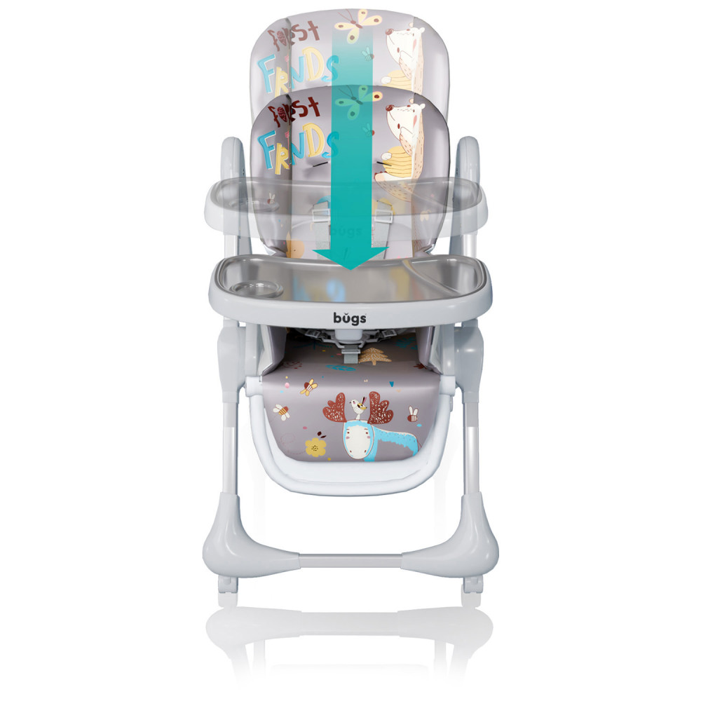 Bugs Mango - cтілець для годування, від народження до 3 років, 3 рівні нахилу спинки, легке та компактне складання • Forest Friends