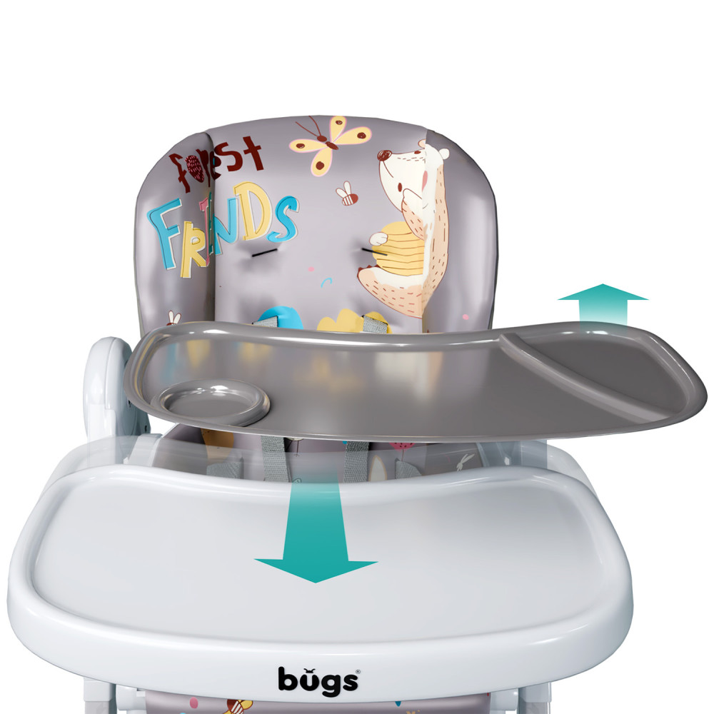 Bugs Mango - cтілець для годування, від народження до 3 років, 3 рівні нахилу спинки, легке та компактне складання • Forest Friends