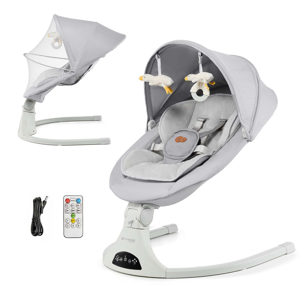 Kinderkraft Tulsy - электрический шезлонг-качалка 2 в 1 с пультом, таймером и Bluetooth • Gray (KBTULS00GRY0000)