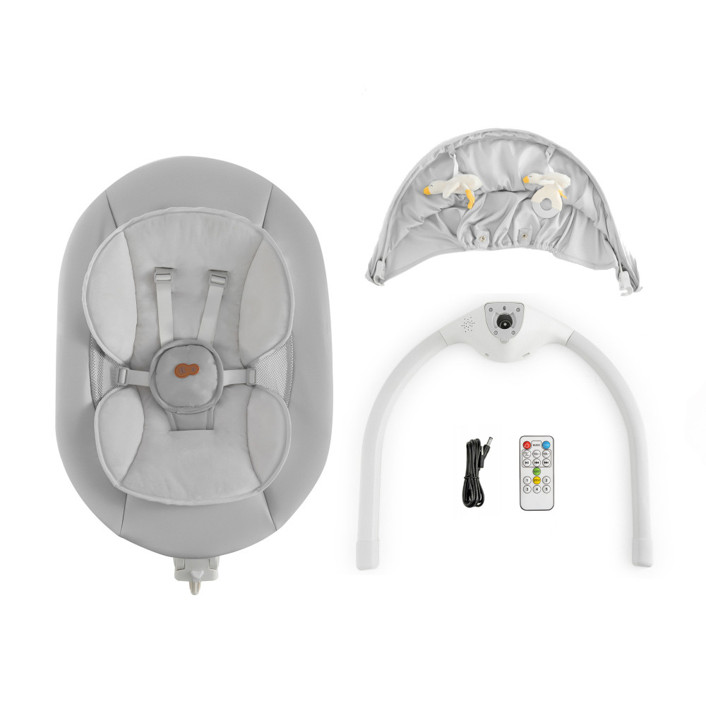 Kinderkraft Tulsy - электрический шезлонг-качалка 2 в 1 с пультом, таймером и Bluetooth • Gray (KBTULS00GRY0000)