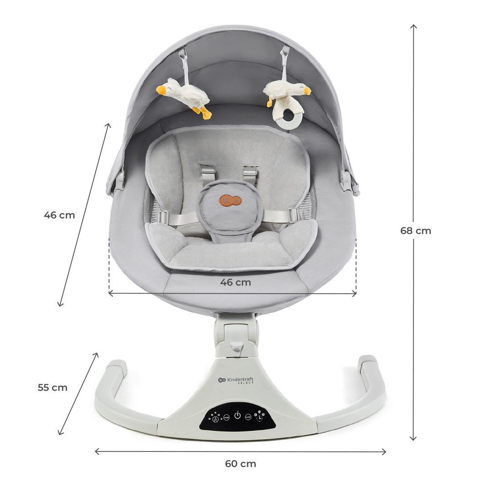 Kinderkraft Tulsy - электрический шезлонг-качалка 2 в 1 с пультом, таймером и Bluetooth • Gray (KBTULS00GRY0000)