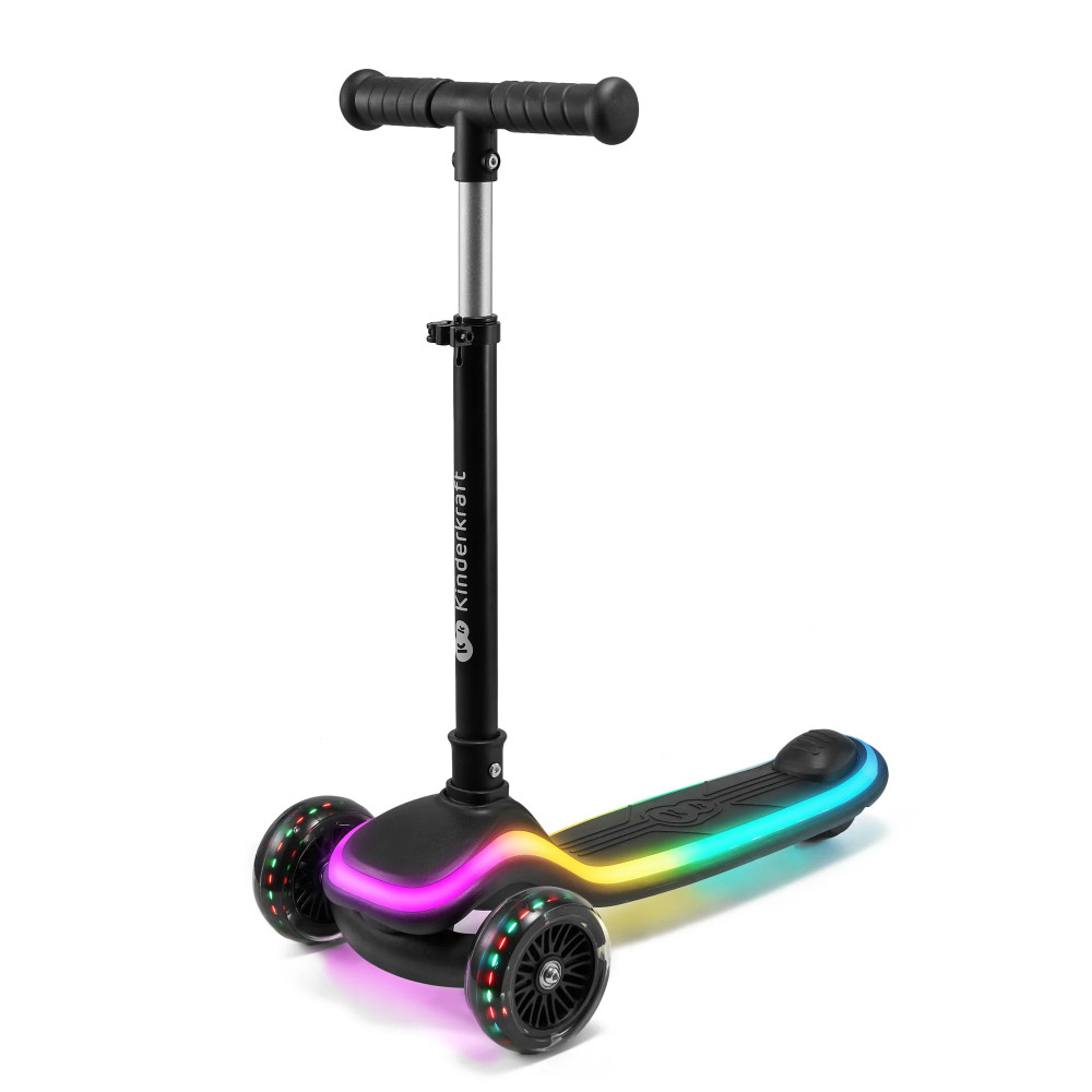 Kinderkraft Raket - триколісний дитячий самокат, поворотна система балансом, RGB підсвітка, легке складання, регульована висота • Black (KRRAKE00BLK0000)