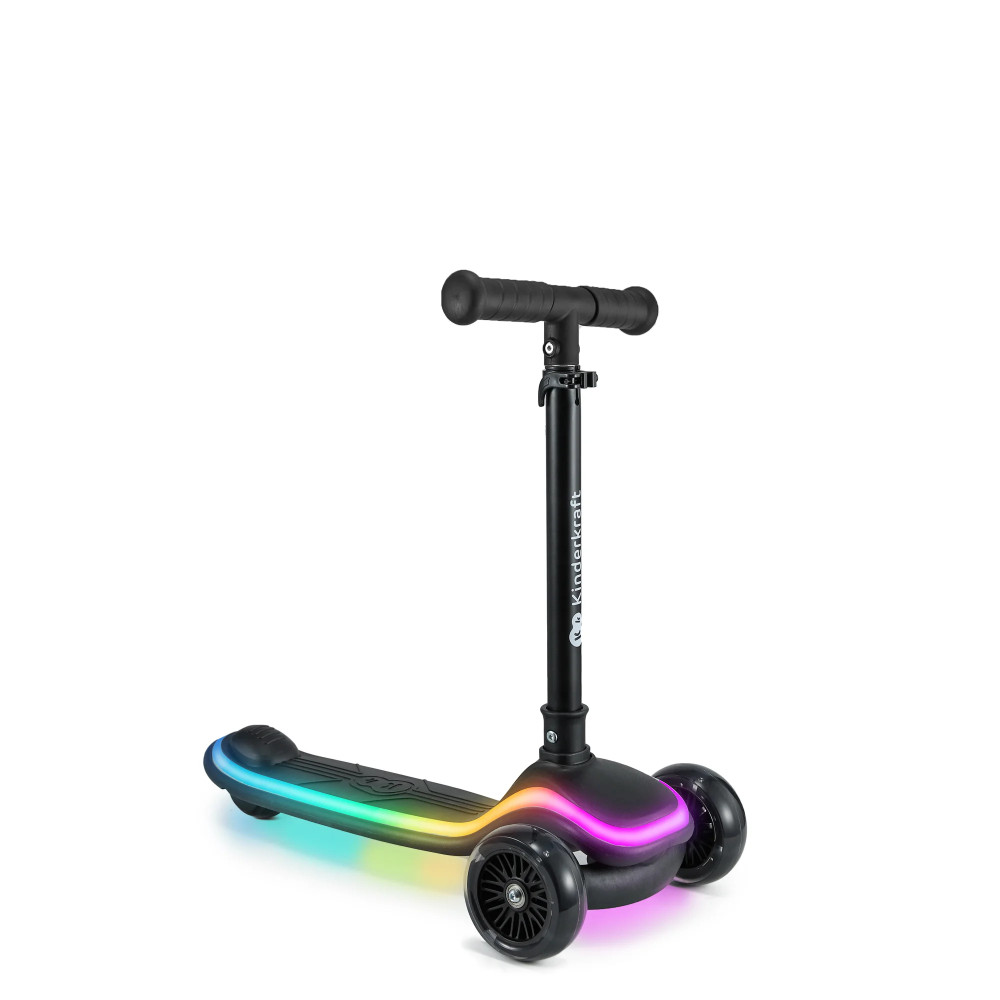 Kinderkraft Raket - триколісний дитячий самокат, поворотна система балансом, RGB підсвітка, легке складання, регульована висота • Black (KRRAKE00BLK0000)