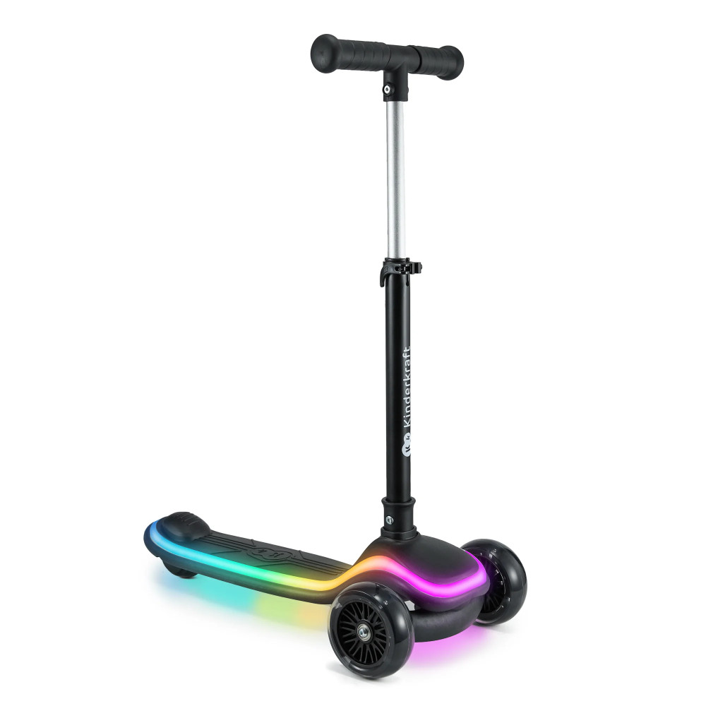 Kinderkraft Raket - триколісний дитячий самокат, поворотна система балансом, RGB підсвітка, легке складання, регульована висота • Black (KRRAKE00BLK0000)