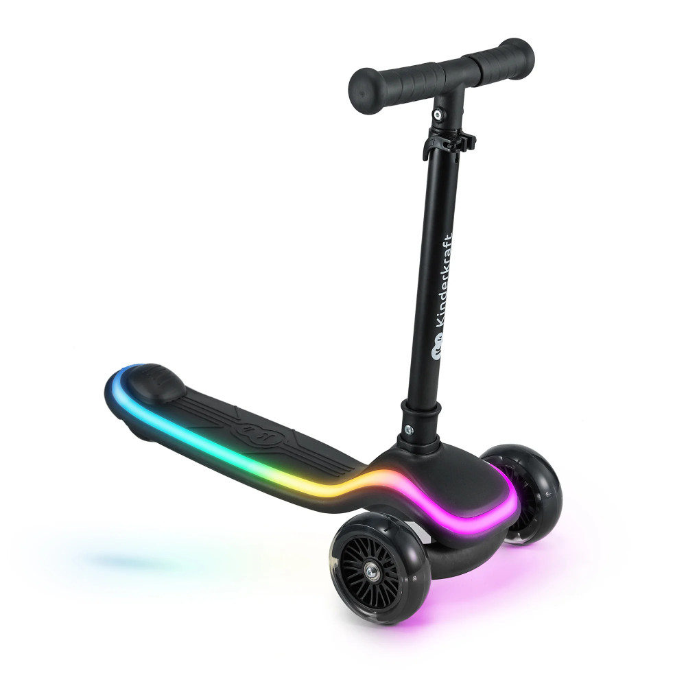 Kinderkraft Raket - триколісний дитячий самокат, поворотна система балансом, RGB підсвітка, легке складання, регульована висота • Black (KRRAKE00BLK0000)