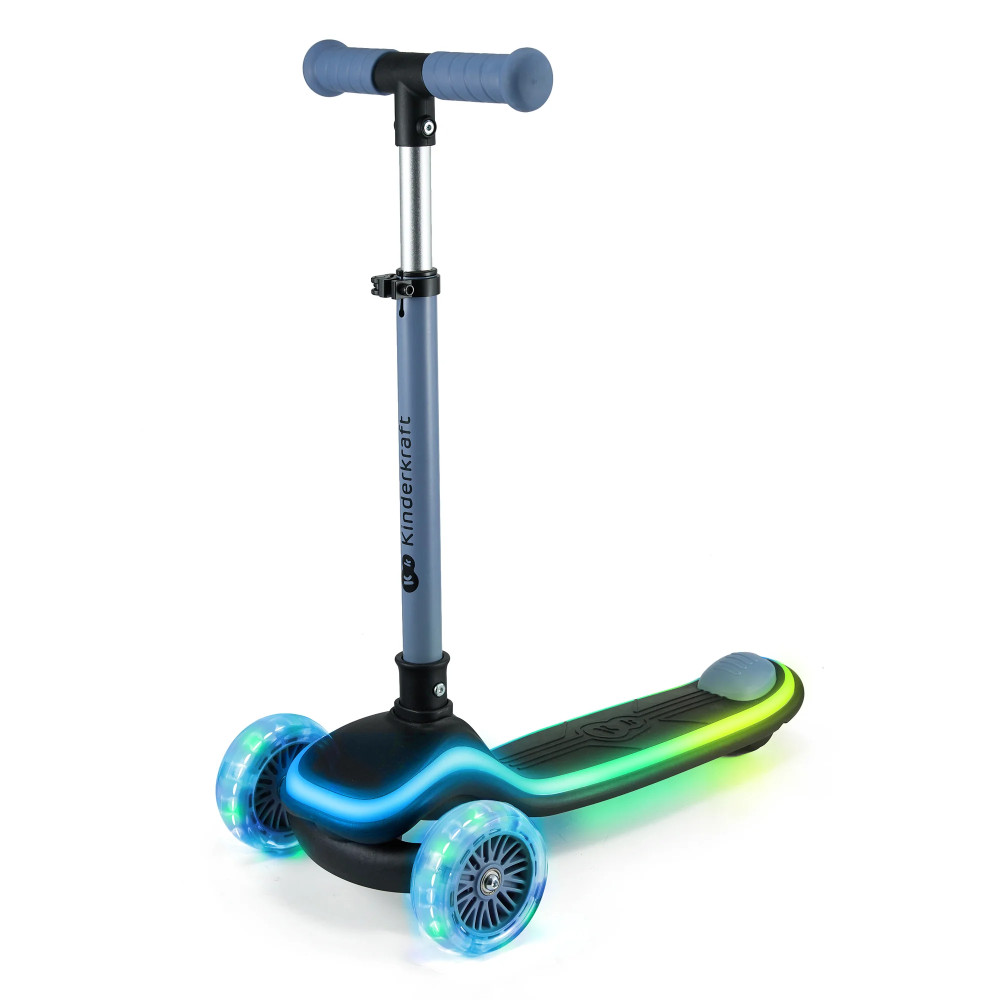 Kinderkraft Raket - триколісний дитячий самокат, поворотна система балансом, RGB підсвітка, легке складання, регульована висота • Blue (KRRAKE00BLU0000)