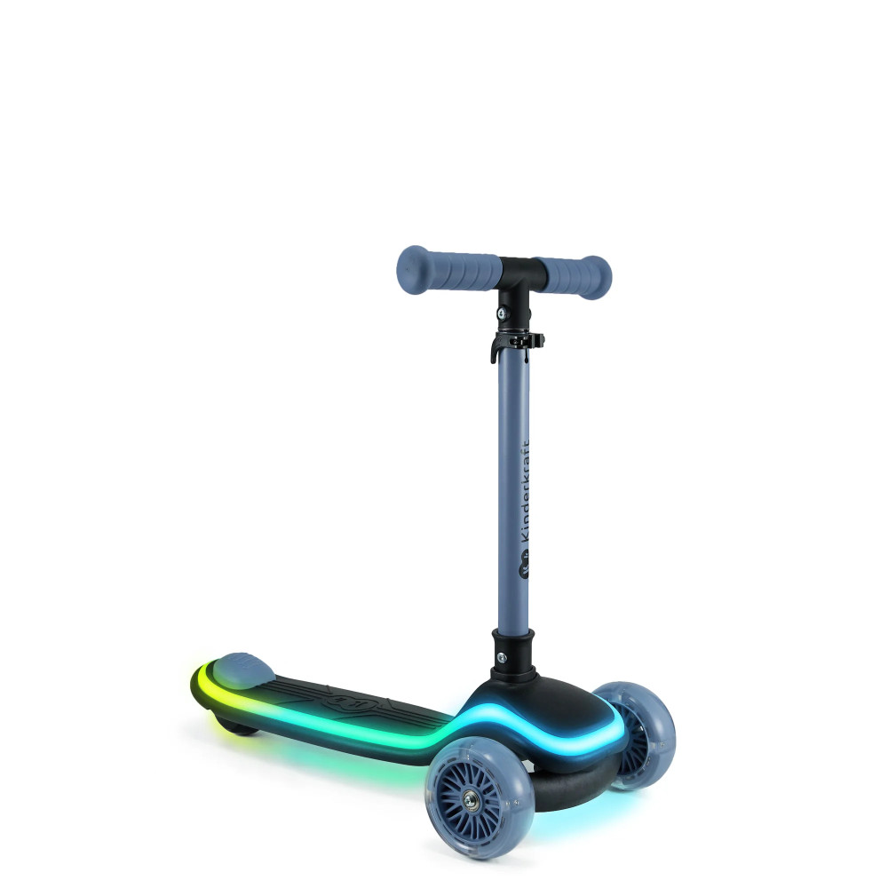 Kinderkraft Raket - триколісний дитячий самокат, поворотна система балансом, RGB підсвітка, легке складання, регульована висота • Blue (KRRAKE00BLU0000)