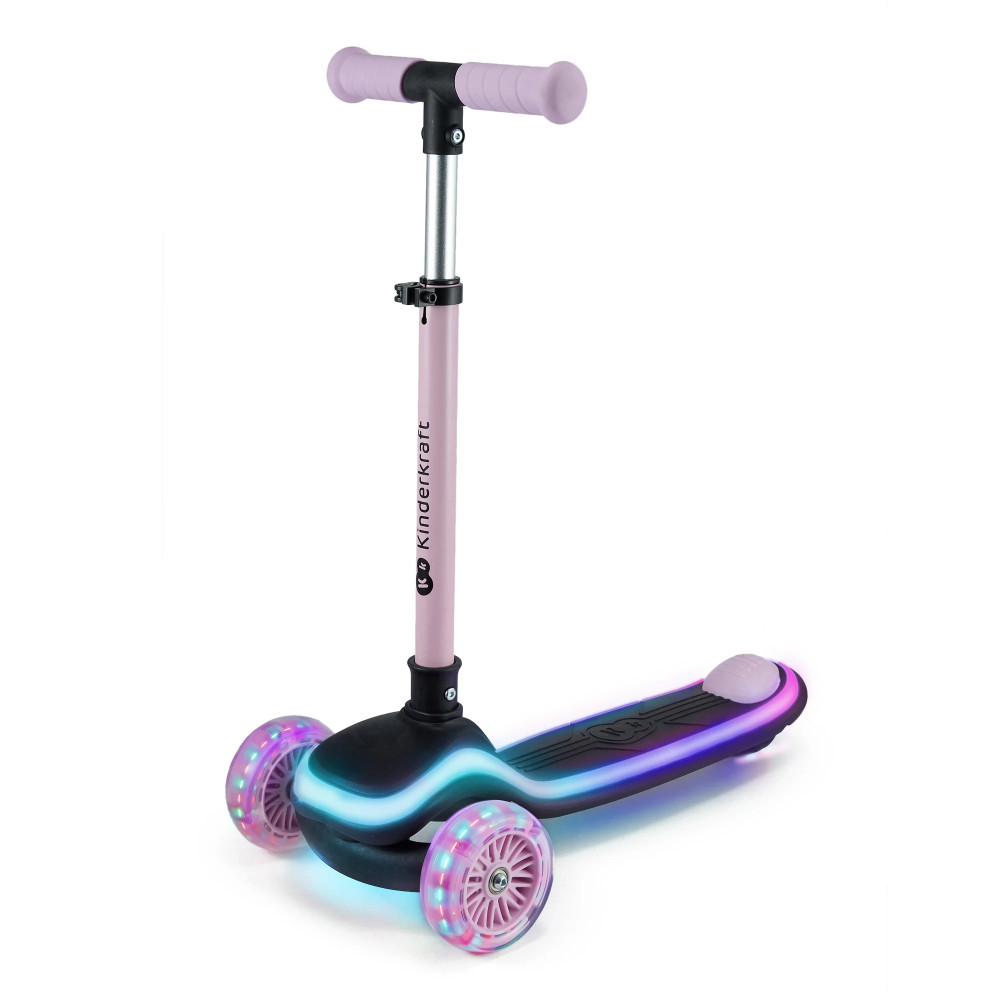 Kinderkraft Raket - триколісний дитячий самокат, поворотна система балансом, RGB підсвітка, легке складання, регульована висота • Pink (KRRAKE00PNK0000)