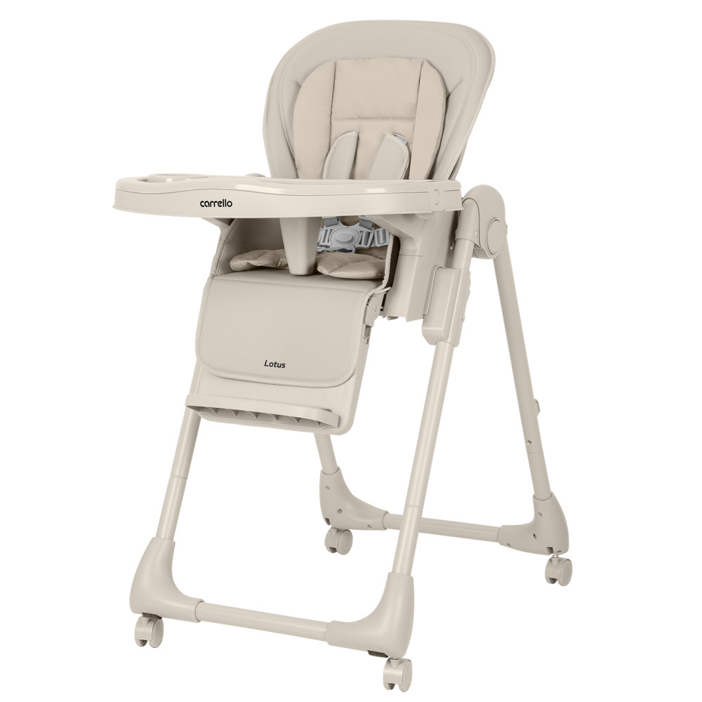 Carrello Lotus CRL-12101 - стульчик для кормления на колесах, шезлонг, регулировка по высоте и спинки, дуга с игрушками • Dune Beige