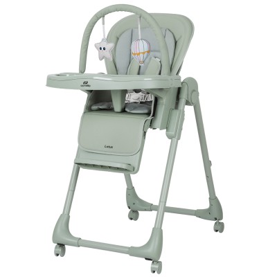 Carrello Lotus CRL-12101 - стульчик для кормления на колесиках, шезлонг, регулировка по высоте и спинке, дуга с игрушками • Noa Green