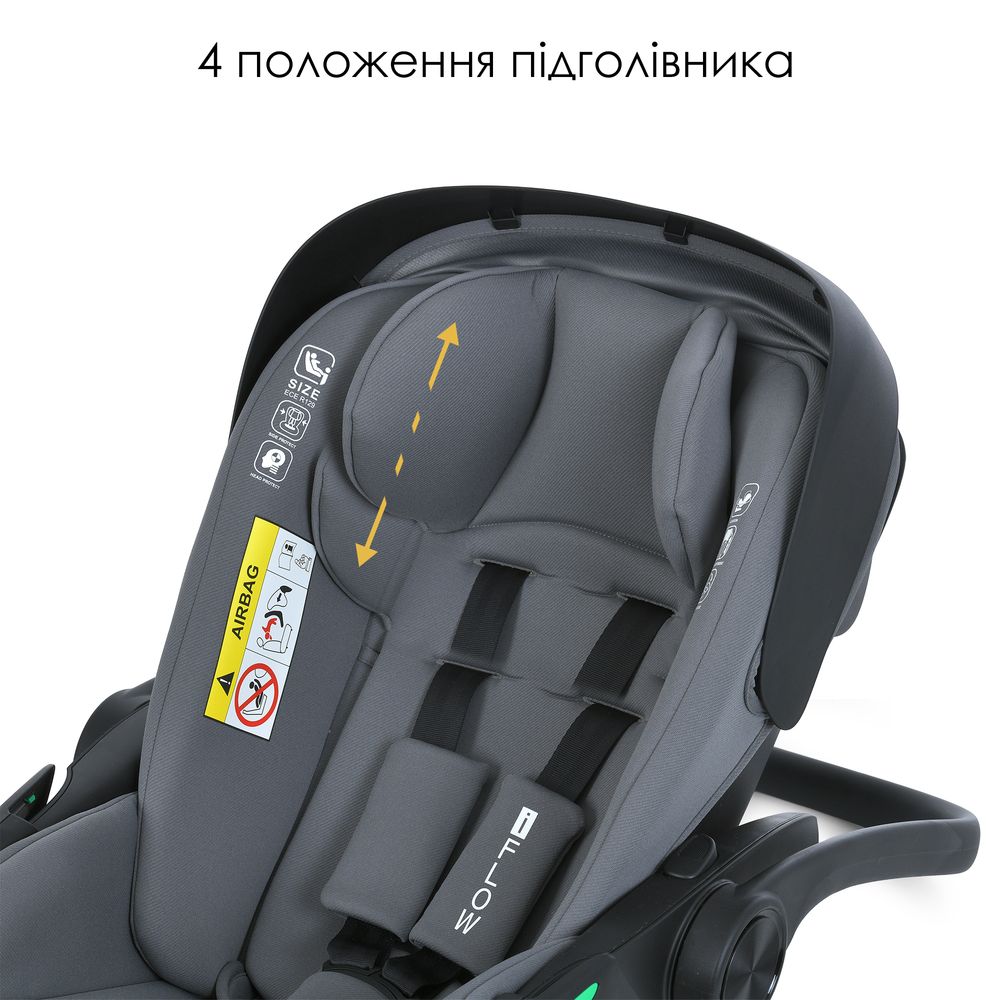 El Camino i-FLOW ME 1198 - автокрісло для немовля i-Size, автолюлька 0+, розкл. в 4 положення, рег.підголівник  (0 - 15 місяців / 40 - 87 см) • Gray