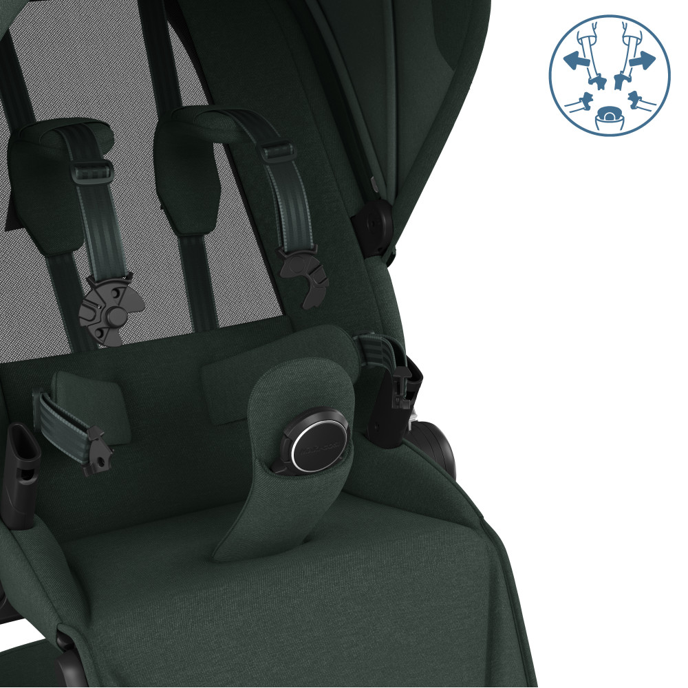 Maxi-Cosi Fame - дитяча прогулянкова коляска для бездоріжжя (система освітлення LED, вбудований павербанк, регульована по висоті люлька) • Twillic Green