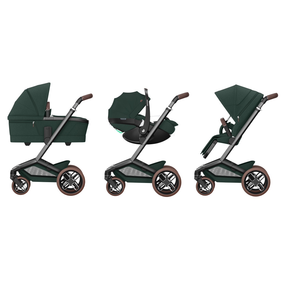 Maxi-Cosi Fame - дитяча прогулянкова коляска для бездоріжжя (система освітлення LED, вбудований павербанк, регульована по висоті люлька) • Twillic Green