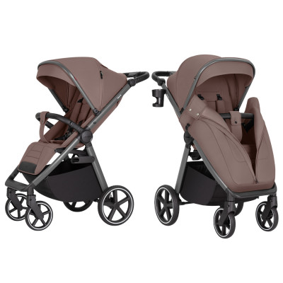 Carrello Bravo SL 2025 Deluxe CRL-5520 - всесезонная прогулочная коляска с большими колесами, защита от сползания, ручка регулируется по высоте, удобно складывается • Pebble Beige