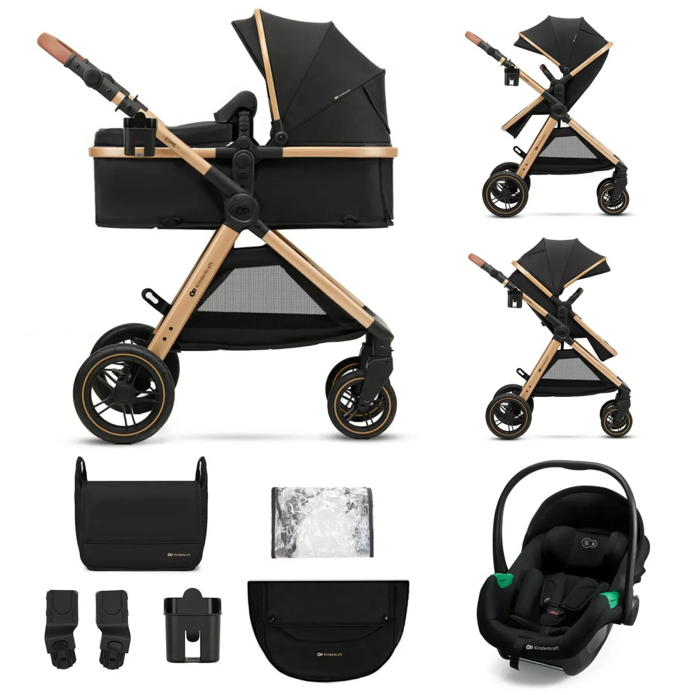 Kinderkraft Esme Pro - універсальна коляска 3 в 1 для подорожей, великі колеса, автокрісло Mink Pro 2 i-Size • Pure Black (KSESME00BLK300N)