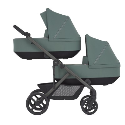 Anex Modu - модульна дитяча коляска для двійні, візок для близнюків,  з розширенням для дітей рік за роком, погодок (2 люльки + 2 прогулянкові блоки) • Greeny