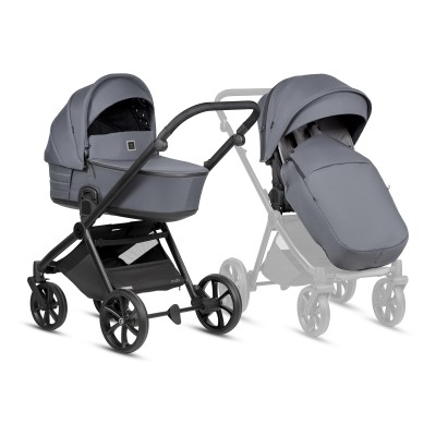 Tutis Mio 3 Plus - легкая детская коляска 2в1 (люлька с термовставкой, двухсторонний матрас лето–зима, чехол из бамбукового волокна, иллюстрации внутри капюшона, большие колеса) • ESSENTIAL Dark Grey