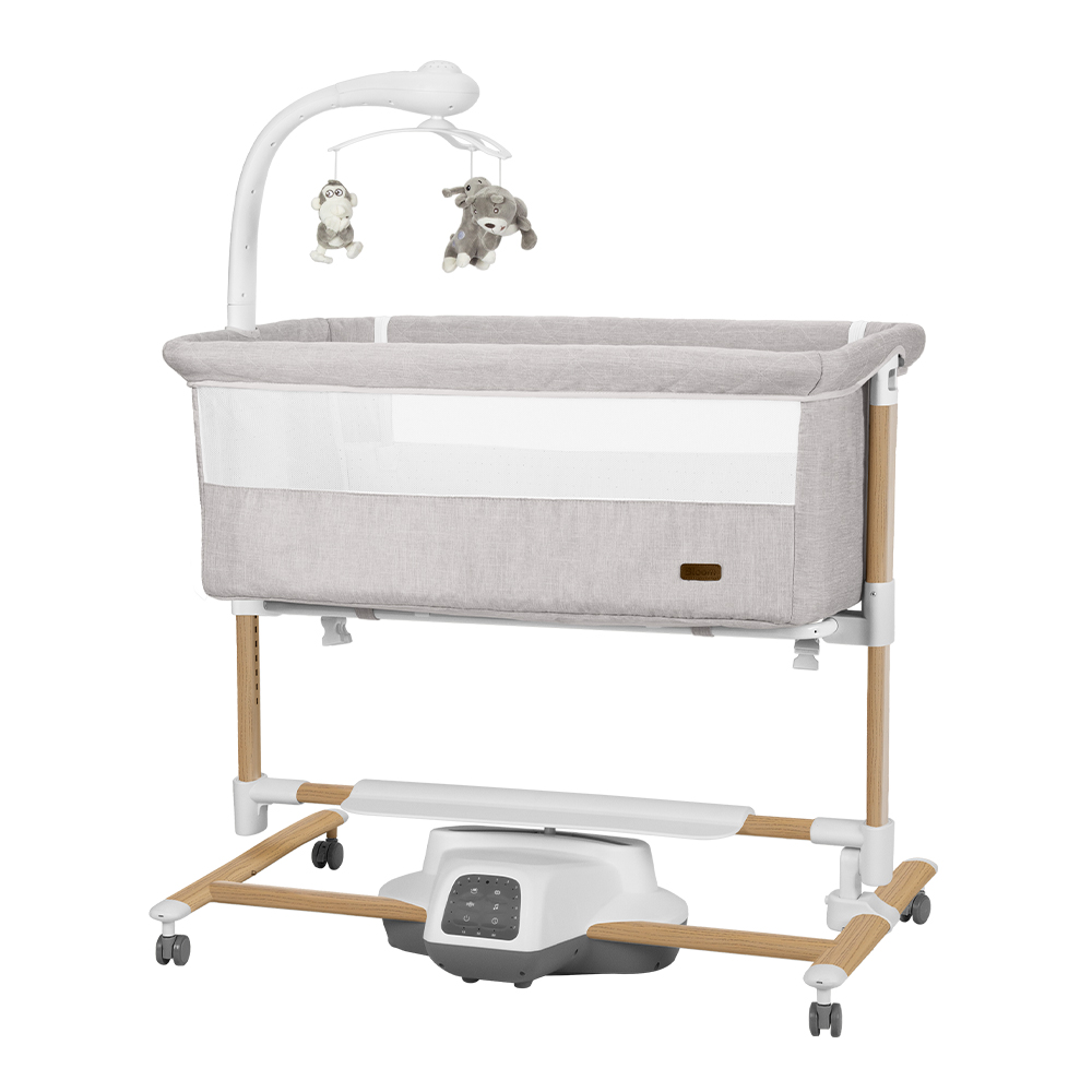 Carrello Bloom CRL-10304 - приставне ліжечко-гойдалка 3 в 1, декоративне покриття «під дерево» Wooden, регулювання за висотою, пульт керування таймером, режимом гойдання та швидкістю • Silk Beige Wooden