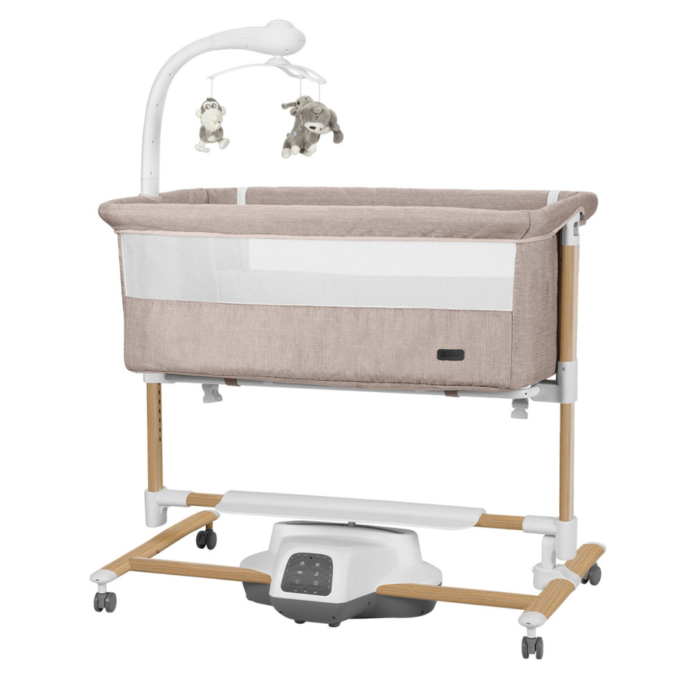 Carrello Bloom CRL-10304 - приставная кроватка-качели 3 в 1, декоративное покрытие «под дерево» Wooden, регулировка по высоте, пульт управления таймером, режимом качания и скоростью • Cream Beige Wooden
