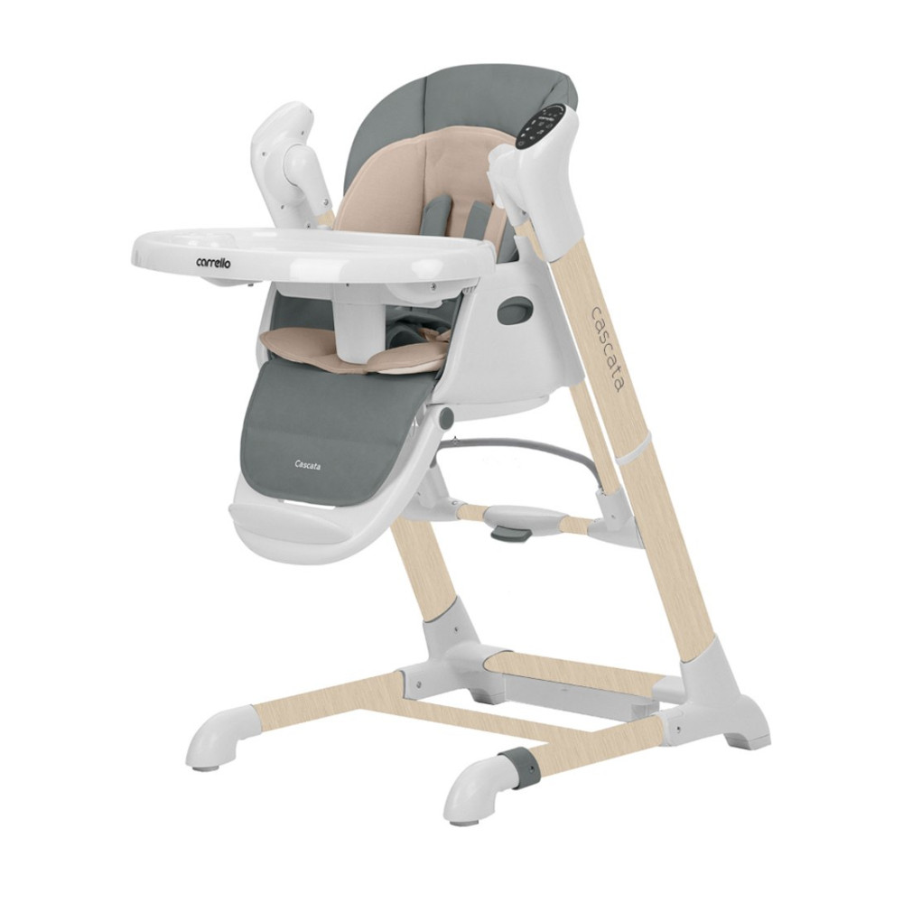 Carrello Cascata CRL-10303 - стульчик для кормления, шезлонг для новорожденных, качели с функцией автоматического укачивания (питание от сети, управление с телефона через приложение, таймер) • Space Grey Wooden