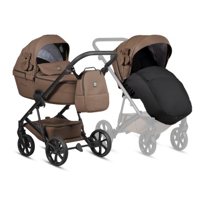Tutis Viva 6 Plus - детская коляска 2в1, лимитированная серия Teddy, люксовая экокожа, плюшевая игрушка, термолюлька, двухсторонний матрас лето–зима, иллюстрации внутри капюшона • Biscuit Teddy