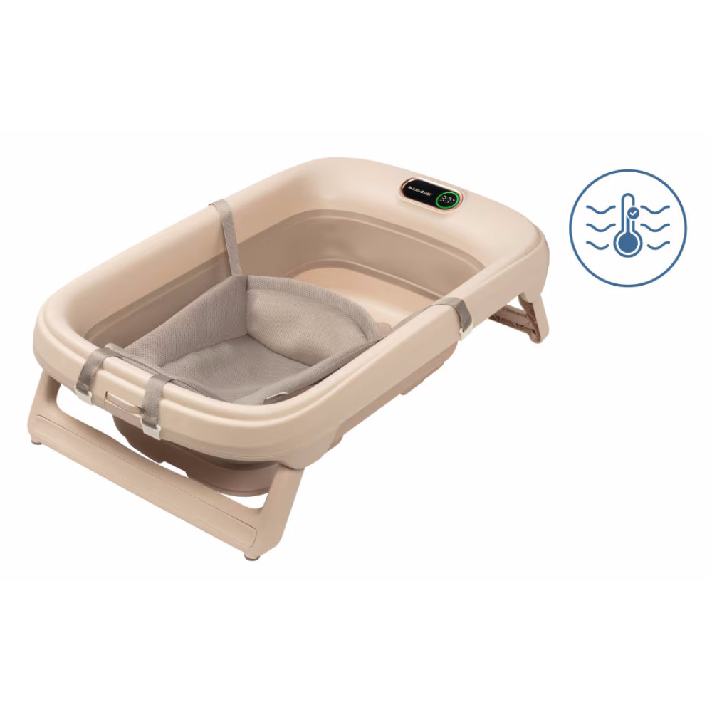 Maxi-Cosi Indigo Plus - дитяча ванночка з інтегрованим цифровим термометром, вкладка для новонародженого QuickDry (0 - 4років) • Muted Terra