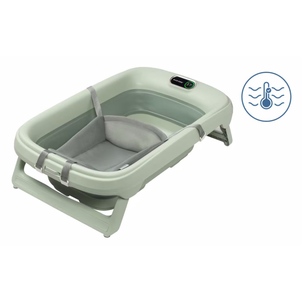 Maxi-Cosi Indigo Plus - дитяча ванночка з інтегрованим цифровим термометром, вкладка для новонародженого QuickDry (0 - 4років) • Sage Green