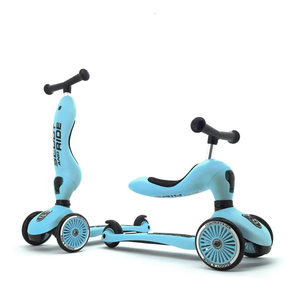 Scoot&Ride Highwaykick 1 - дитячий самокат-біговел 2в1 (1-5 років / 82–118 см), триколісний, регульоване сидіння • Blueberry (SR-160629-BLUEBERRY)