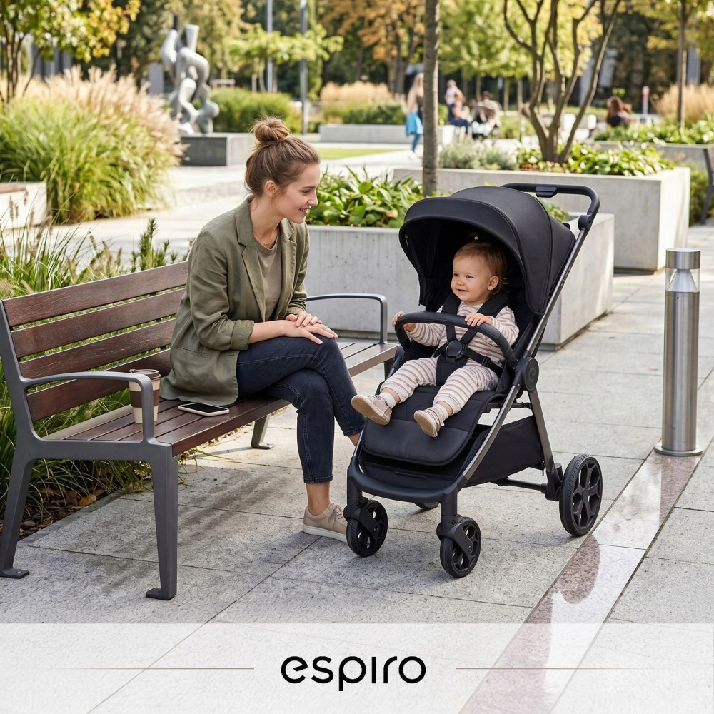 Espiro Wind - прогулянковий візок з автоматичним складанням, регульована висота ручки, панорамна вентиляційна панель • Arctic Gray Espiro Wind - прогулянковий візок з автоматичним складанням, регульована висота ручки, панорамна вентиляційна панель • Arctic Gray