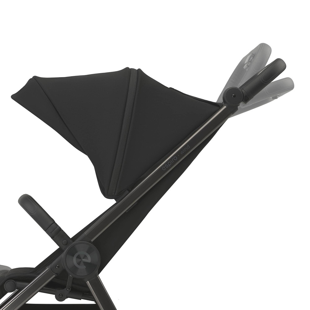 Espiro Wind - прогулянкова коляска з автоматичним складанням, регульована висота ручки, панорамна вентиляційна панель • Mistral Black Espiro Wind - прогулянкова коляска з автоматичним складанням, регульована висота ручки, панорамна вентиляційна панель • Mistral Black