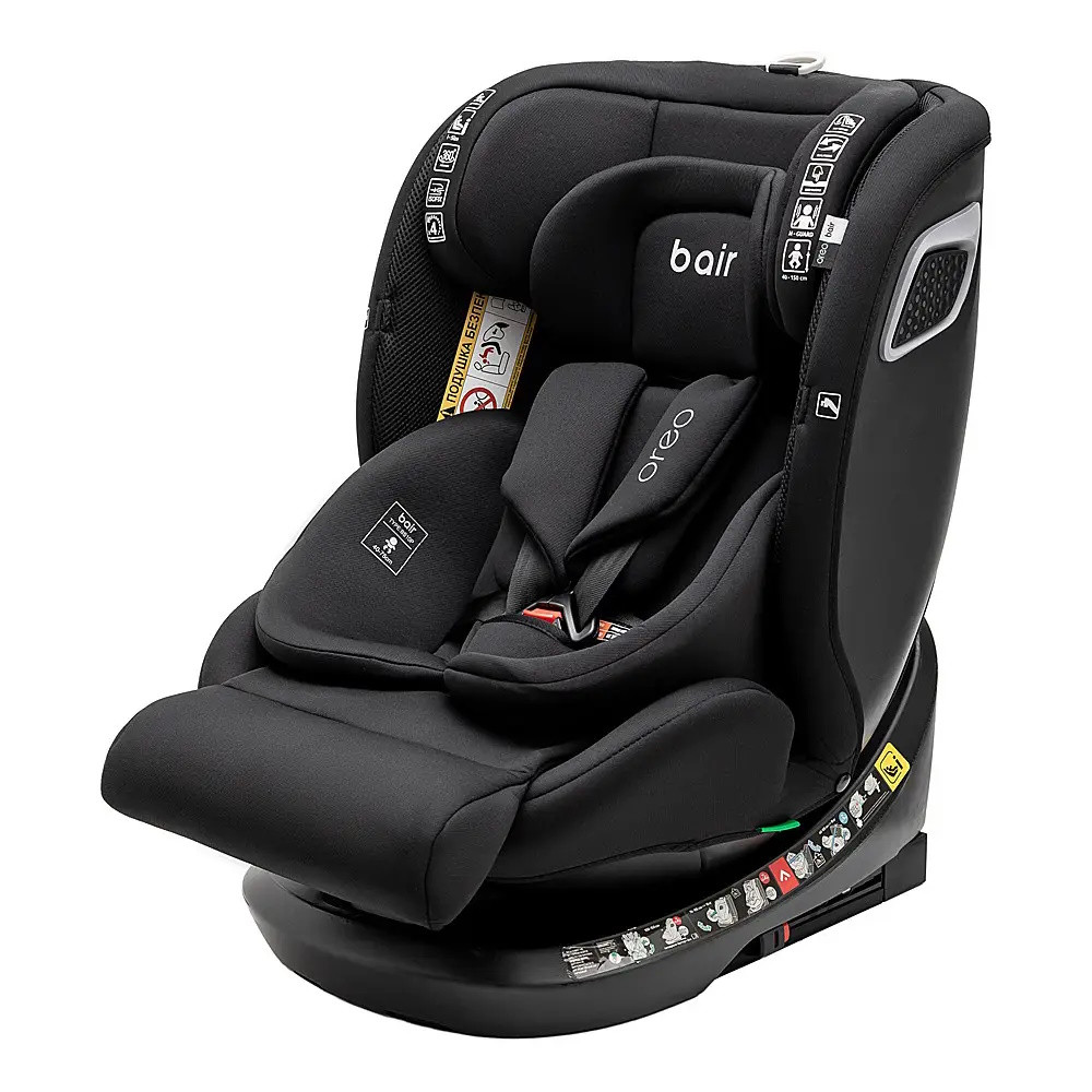 Bair Oreo 360 i–Size - детское автокресло (0 – 12 лет /40 - 150 см /0 – 36 кг), с функцией поворота 360, крепление Isofix и Top Tether (якорный ремень) • Total Black (BO-01)