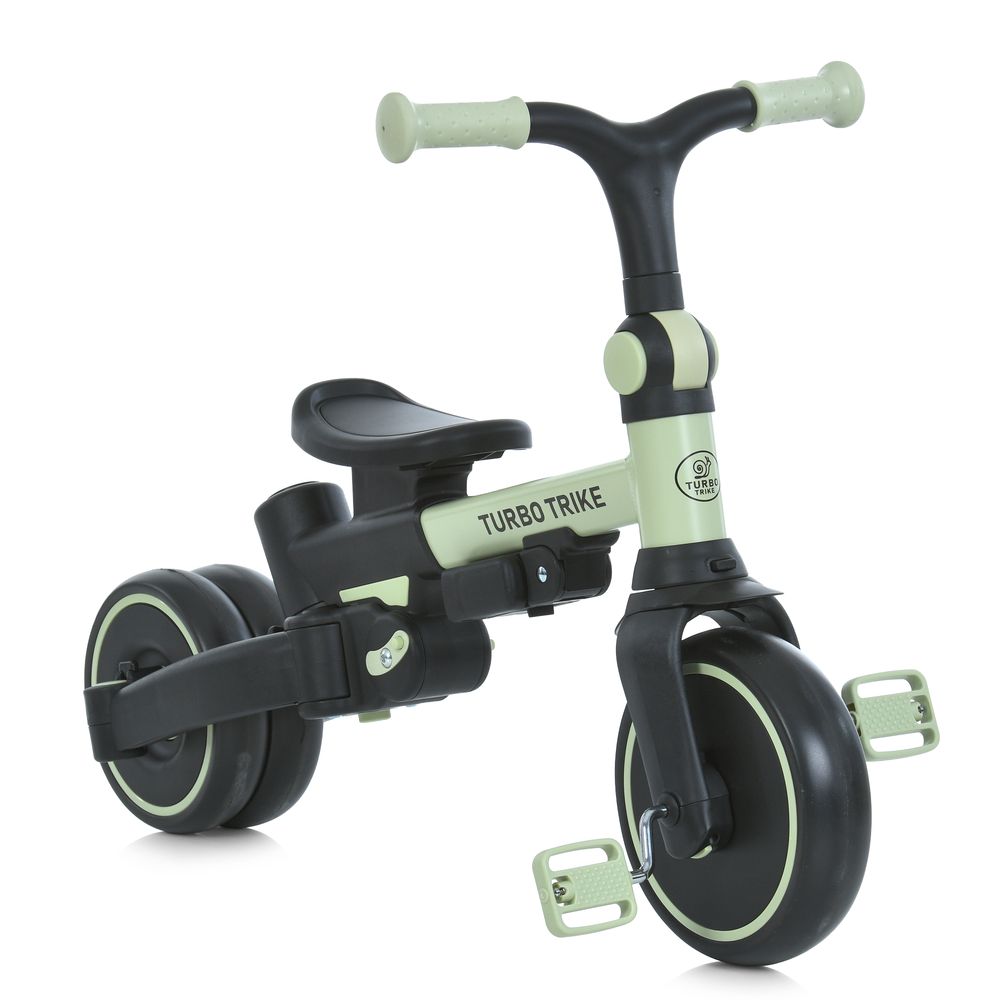 Turbo Trike MT 1036 - детский складной трехколесный велосипед с родительской ручкой (1–5 лет / до 30 кг), трансформер 4в1, беговел • Green