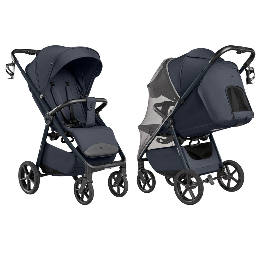 Carrello Bravo Lite Deluxe CRL-5529 - прогулянкова коляска з підсвіткою, всесезонний візок, телескопічне регулювання ручки, великі колеса, захист від сповзання, зручно складається • Midnight Blue