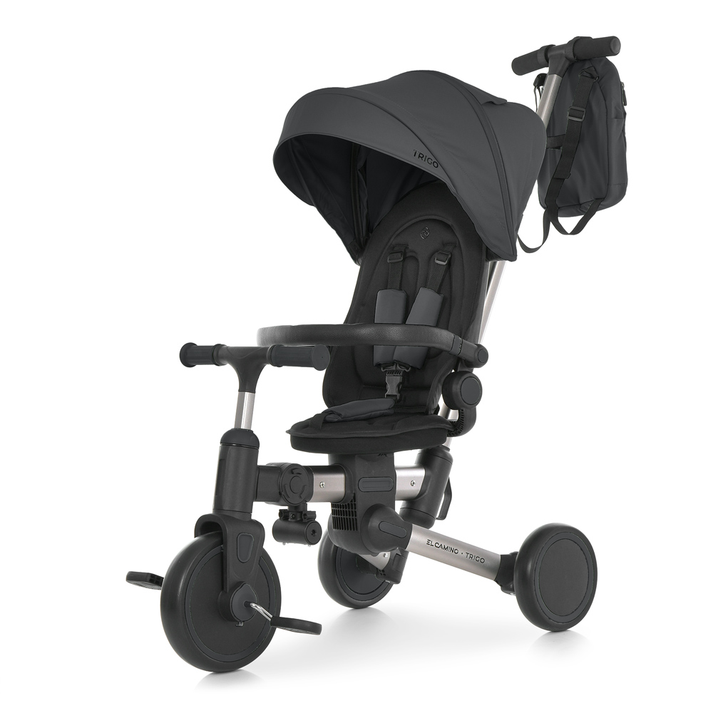 El Camino Trigo ME 1226 - детский трехколесный велосипед с родительской ручкой, беговел  (6 месяцев - 5 лет / до 25 кг), поворотное сиденье, складной руль, свет, колеса EVA • Magnet Gray