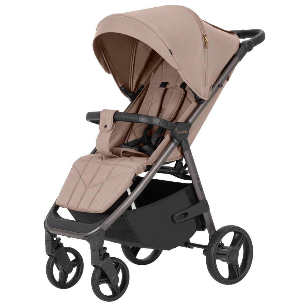 Carrello Bravo CRL-8512PU - прогулянкова коляска з великими гумовими колесами, всесезонний візок, захист від сповзання, ручка регулюється по висоті, зручна система складання • Deep Beige
