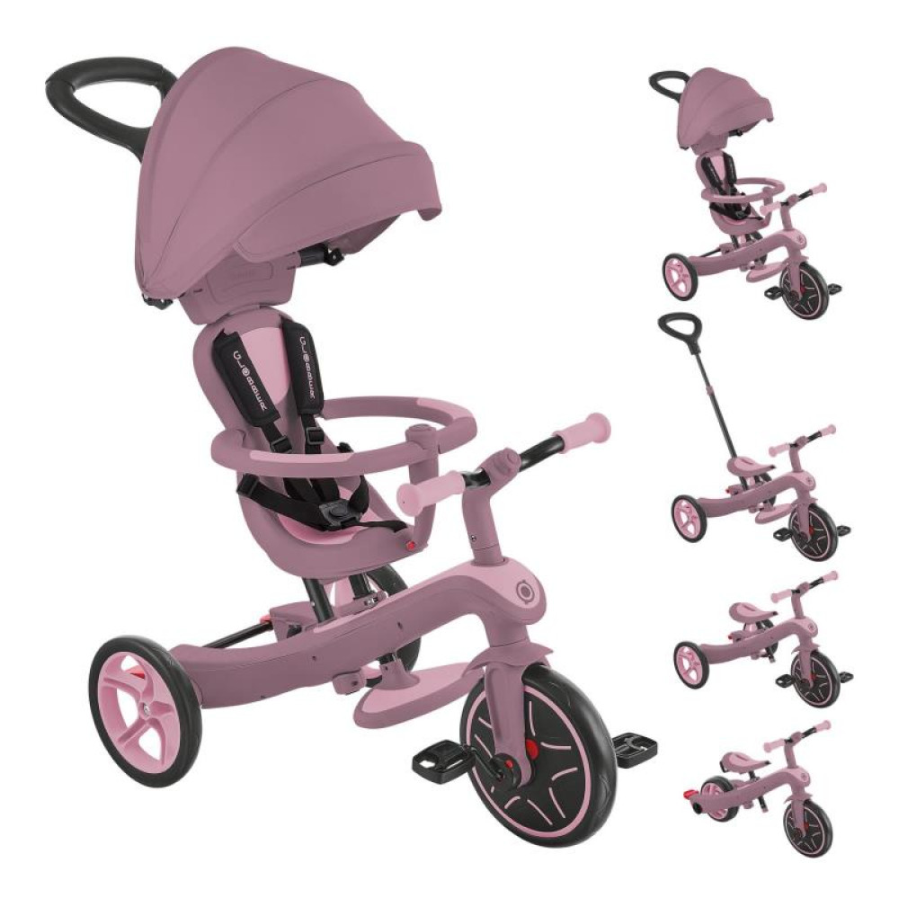 Globber Explorer Trike - детский трехколесный велосипед с родительской ручкой 4в1 • Пастельно-Сиреневый