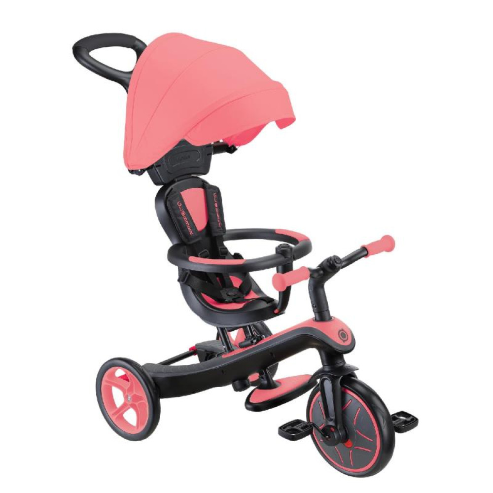 Globber Explorer Trike - детский трехколесный велосипед с родительской ручкой 4в1 • Розовый