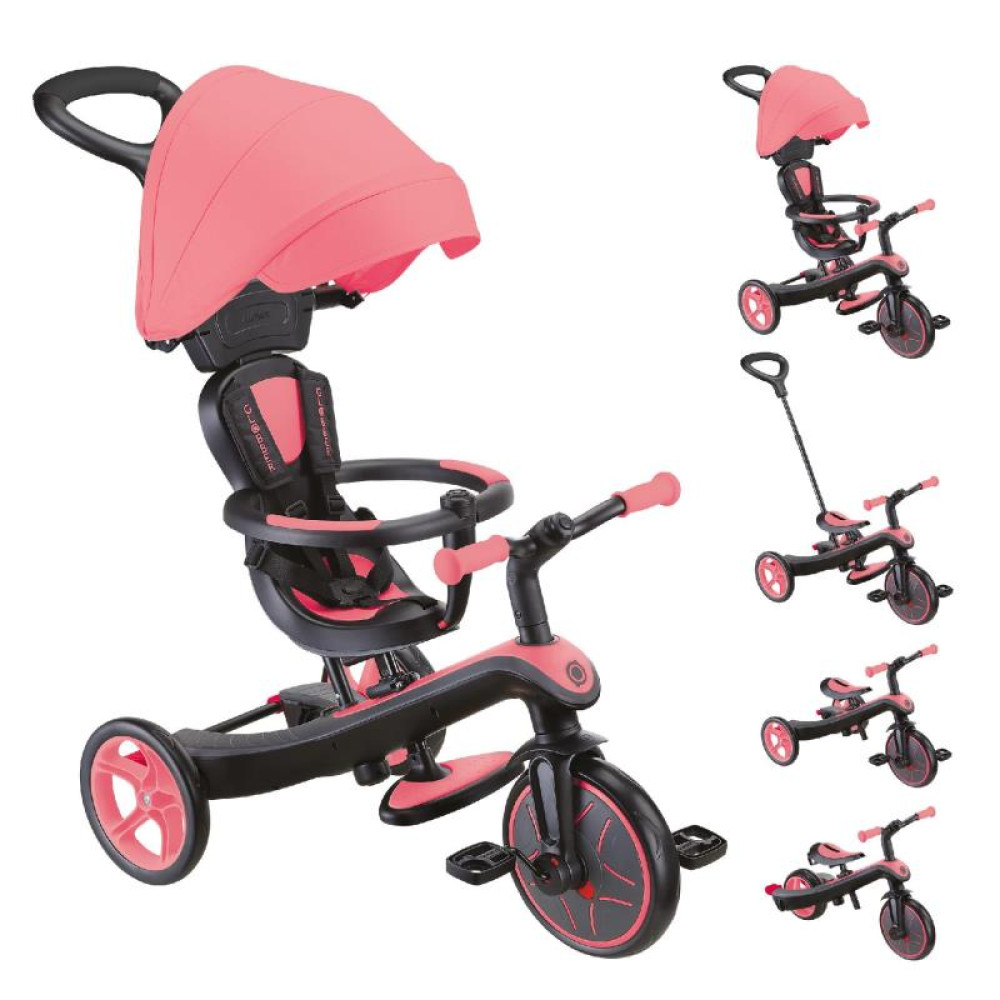 Globber Explorer Trike - детский трехколесный велосипед с родительской ручкой 4в1 • Розовый