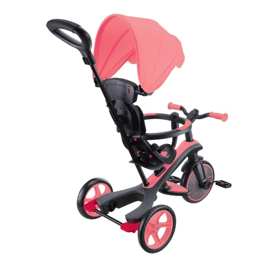 Globber Explorer Trike - детский трехколесный велосипед с родительской ручкой 4в1 • Розовый