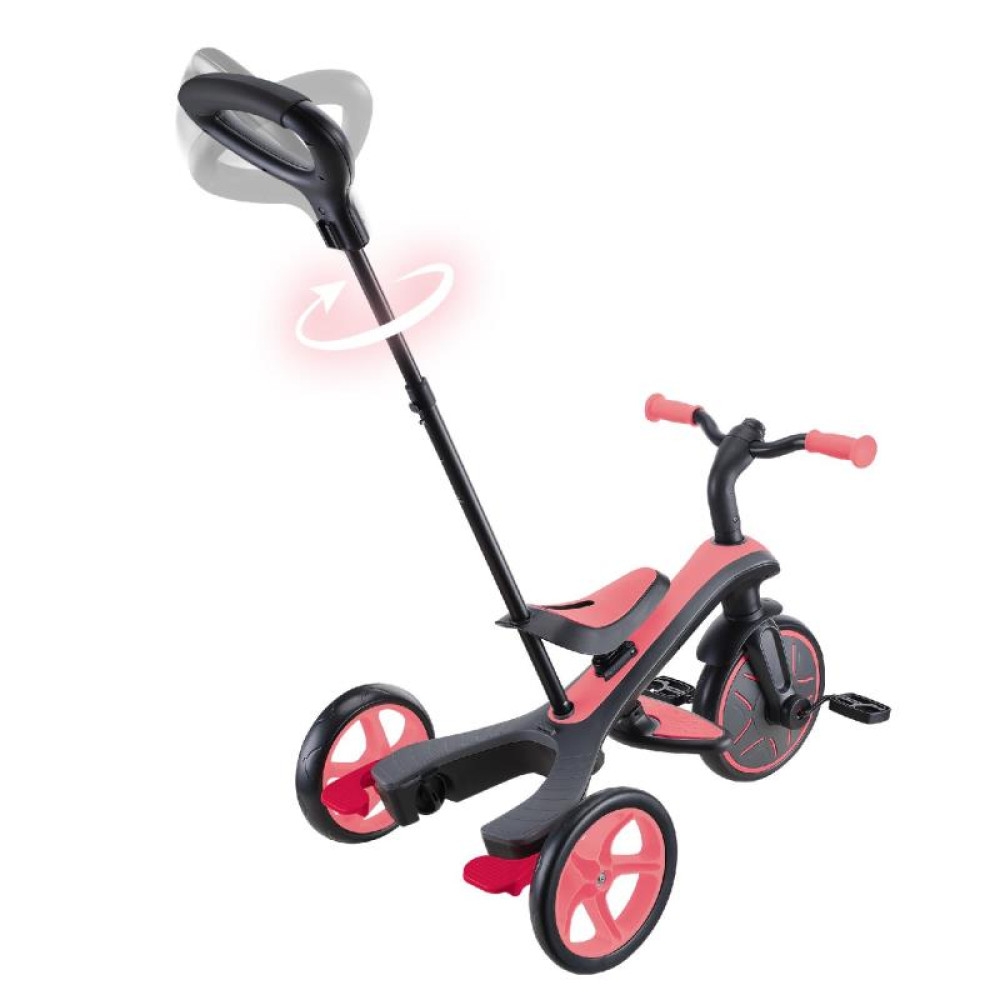 Globber Explorer Trike - детский трехколесный велосипед с родительской ручкой 4в1 • Розовый