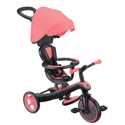 Globber Explorer Trike - детский трехколесный велосипед с родительской ручкой 4в1 • Coral Pink