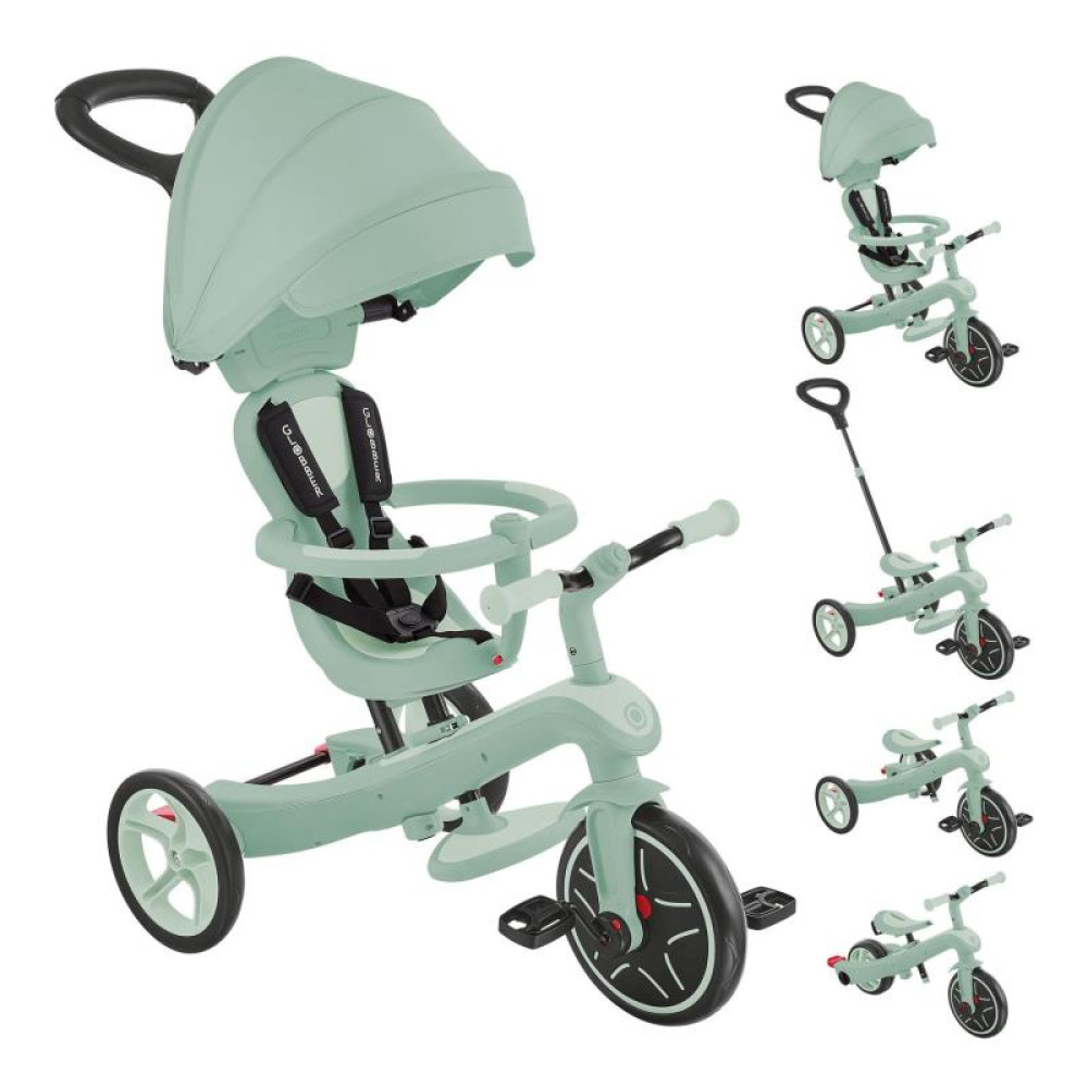 Globber Explorer Trike - детский трехколесный велосипед с родительской ручкой 4в1 • Фисташковый