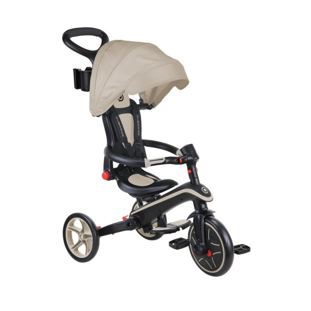 Globber Explorer Trike Foldable - детский трехколесный складной велосипед с родительской ручкой 4в1 • Песочный