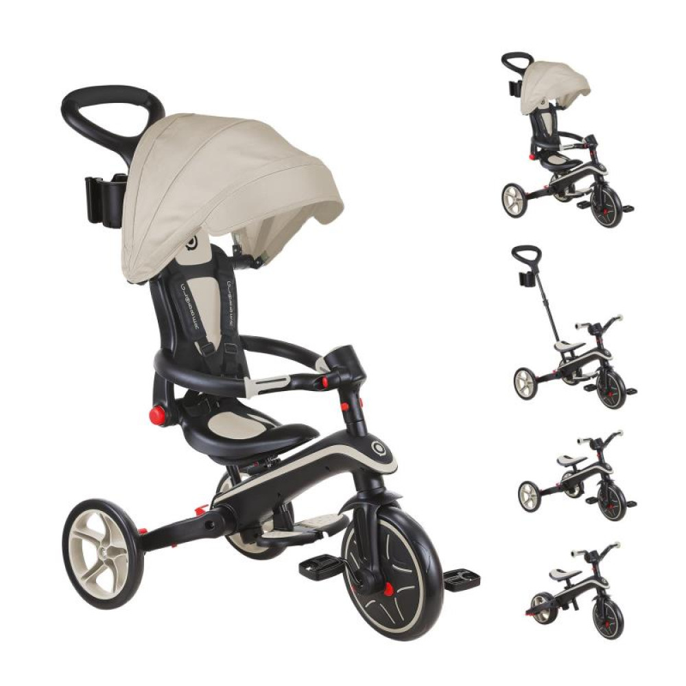 Globber Explorer Trike Foldable - детский трехколесный складной велосипед с родительской ручкой 4в1 • Песочный