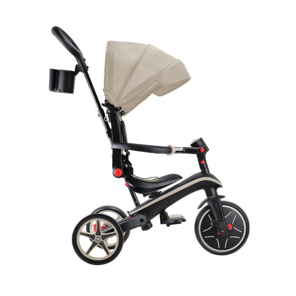 Globber Explorer Trike Foldable - детский трехколесный складной велосипед с родительской ручкой 4в1 • Песочный