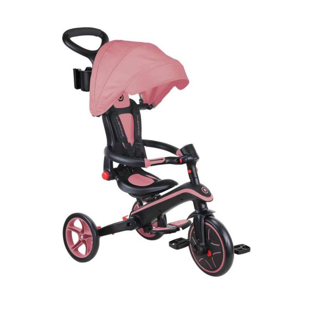 Globber Explorer Trike Foldable - детский трехколесный складной велосипед с родительской ручкой 4в1 • Розовый
