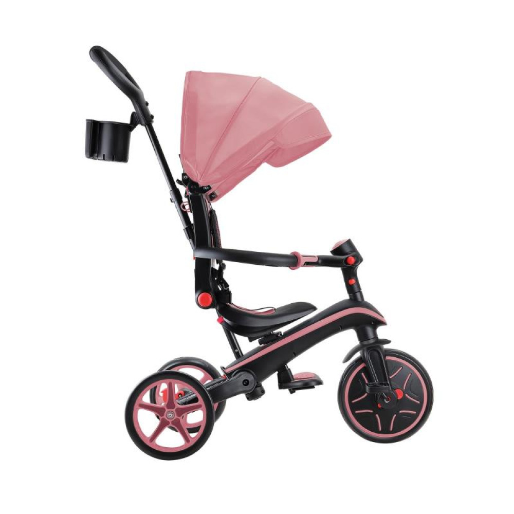 Globber Explorer Trike Foldable - детский трехколесный складной велосипед с родительской ручкой 4в1 • Розовый